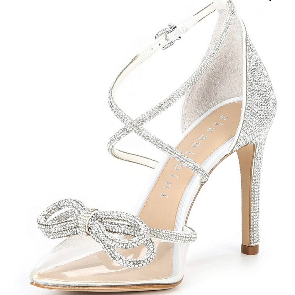 Gianni Bini Bridal Collection Ezlynn Rhinestone Embellished Bow Vinyl Toe Pumps - Picture 2 of 16